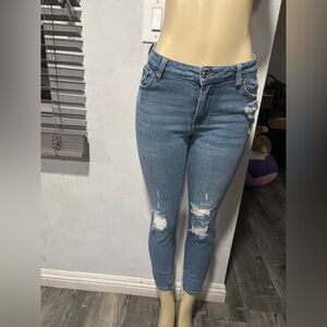 Celebrity Pink Light Blue Distressed Ankle Jeans